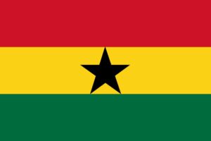 Ghana flag with red color, gold color, green color and black start in middle